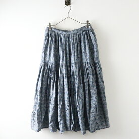 トゥジュー TOUJOURS 天然染めフラワープリントスカート 2｜インディゴ ブルー ティアード ギャザー フレア 花柄【2400014562217】【中古】