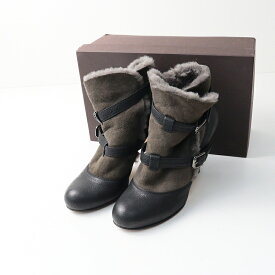 美品 ペリーコ PELLICO ムートンレザー ヒール パンプス 35｜ブラウン シューズ ストラップ【2400014641936】【中古】