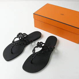 美品 2024年購入 エルメス HERMES アイランド シェーヌダンクルモチーフ フラットサンダル 37(24cm)ブラック//【2400014638509】【中古】