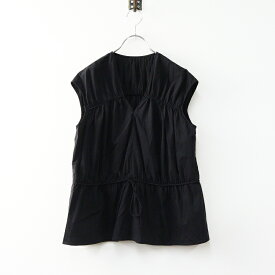 2023SS イエナ IENA コットンナイロンチリメンシャーリングブラウス＼ブラック ギャザー ドロスト プルオーバー【2400014639261】【中古】