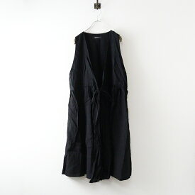 美品 レヘッリネン rehellinen ノースリーブギャザーワンピース＼ブラック 前開き フレア ドレス チュニック【2400014643763】【中古】