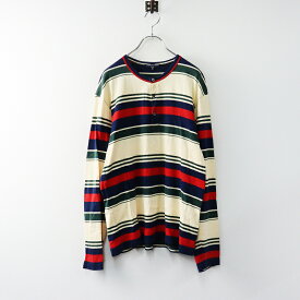 【期間限定価格】AD2003 コムデギャルソン オム COMME des GARCONS HOMME ヘンリーネック ボーダー カットソー M｜ベージュ トリコ【2400014640618】【中古】
