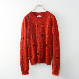 【期間限定価格】良品 2020AW エルメス HERMES カシミヤ100% アーガイル柄ジャガードクルーネックニットトップス 38 レッド//┃【2400014352443】【中古】