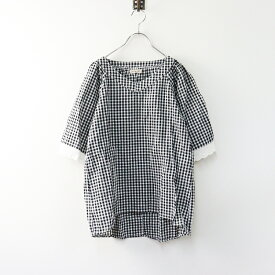 サマンサモスモス Samansa Mos2 オーガニックリネン袖口レースブラウス F｜ブラック ホワイト シャツ【2400014662283】【中古】