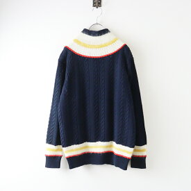 極美品 2023AW タオ コムデギャルソン tao COMME des GARCONS ハイネック切替ケーブルニットセーター S ネイビー┃【2400014677331】【中古】