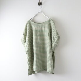 サマンサモスモス Samansa Mos2 SM2 袖口ギャザーTブラウス F‖グリーン トップス ギンガムチェック柄 プルオーバー【2400014678536】【中古】
