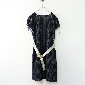 ミナペルホネン mina perhonen field lane ストライプ ワンピース 36｜ネイビー ドレス ウール ベルト【2400014685008】【中古】