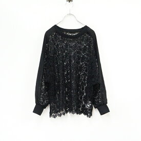 ヘレンチア HERENCIA フラワーレース ロングスリーブカットソー 38 ブラック┃長袖 ブラウス トップス【2400014691733】【中古】