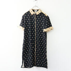 エスカーダ スポーツ ESCADE SPORT ドットプリント ヴィスコース シャツワンピース 34 ブラック×ベージュ┃【2400014667806】【中古】