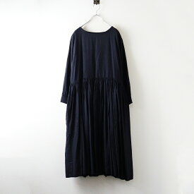 美品 メゾンドソイル maison de soil WOOL/SILK PLAIN RAJASTHAN TUCK GATHERED DRESS WITH LINING 1 ネイビー┃【2400014693799】【中古】