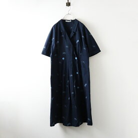 定番人気テキスタイル 2023SS ミナペルホネン mina perhonen choucho 刺繍 コットン カシュクールドレス 38 ネイビー┃【2400014696851】【中古】