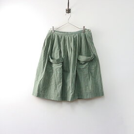 ミナペルホネン mina perhonen LAUNDRY ランドリー turku スカート 38＼グリーン ブルー コットン ストライプ ポケット【2400014710120】【中古】