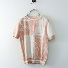 美品 2024SS エルメス HERMES 無秩序 フィネス インターシャ編み ショートスリーブシルクニット34//ベージュ 伊製【2400014670714】【中古】