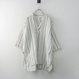 アルテポーヴェラ ARTE POVERA ストライプ リネンスキッパープルオーバーブラウス S ホワイト┃麻素材 トップス【2400014693270】【中古】