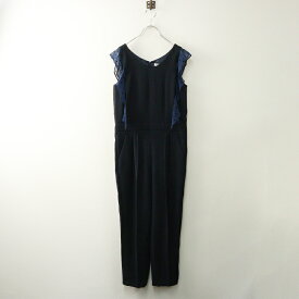 ノーリーズ NOLLEY'S ドットフリル ノースリーブ オールインワン 38/ネイビー サロペット パンツ ロング【2400014531008】【中古】