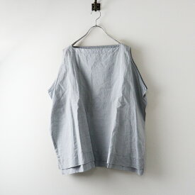 美品 トゥジュー TOUJOURS リネンコットンノースリーブブラウス F＼ライトブルー ワイド ベスト スクエアネック【2400014716108】【中古】