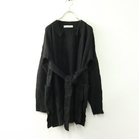 ホームスパン homspun アルパカウール ニット カーディガン F｜ブラック 羽織り ボタンレス ニット【2400014569230】【中古】