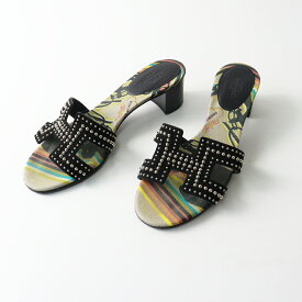 【期間限定価格】レディース エルメス HERMES オアジス Hモチーフ スタッズスウェードレザーサンダル 37/24cm ブラック インソール総柄┃【2400014752182】【中古】