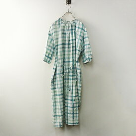 ミナペルホネン mina perhonen minamo チェック ノーカラー ワンピース 40｜サックス系 トップス【2400014750331】【中古】