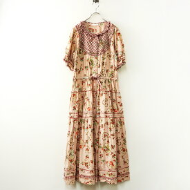 極美品 2023 ピンクハウス PINK HOUSE Rambling Heartsプリントパッチワークワンピース＼ピンク ピコフリル 段々 ローン【2400014756395】【中古】