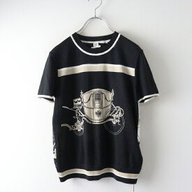 23SS エルメス HERMES Kurzarmeliger Twillaine-Pullover mit Ex-Libris-Print ツイルレーヌニットトップス36//ブラック【2400014773842】【中古】