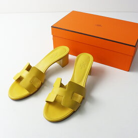 【期間限定価格】美品 定番人気アイテム レディース エルメス HERMES オアジス Hモチーフ レザーヒールサンダル 37.5┃24-24.5cm イエロー【2400014773798】【中古】