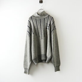 【期間限定価格】メンズ イタリア エルメス Vintage Hermes 70'S 80'S ウールコットン Hモチーフ ハイネックニット トップス M/ネイビー混【2400014245233】【中古】