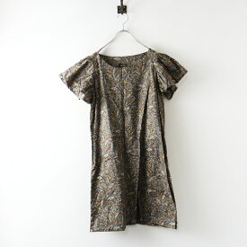 美品 クロスアンドクロス ハグオーワー HUG O WaR リバティ ペイズリー ギャザーショルダーワンピース カーキ┃総柄【2400014721225】【中古】