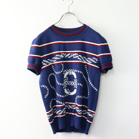 レディース 良品 2023SS エルメス HERMES Canoe カノエ カシミヤシルクショートスリーブニット トップス 36 ブルー┃//【2400014773965】【中古】