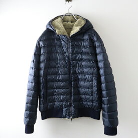 【期間限定価格】メンズ JPタグ 2023AW ヘルノ HERNO ボアフリース リバーシブル フードダウンジャケット 54 ネイビー×ベージュ┃【2400014787009】【中古】