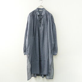 美品 トゥジュー TOUJOURS ピュア シルク チンツプリントクロスストリング サープリス チュニックシャツ 1 インディゴ┃【2400014791181】【中古】