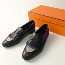 試着 極美品 エルメス HERMES ロワイヤル H金具 モカシン ローファー シューズ 38.5/25cm ブラック┃黒 イタリア製【2400014830545】【中古】