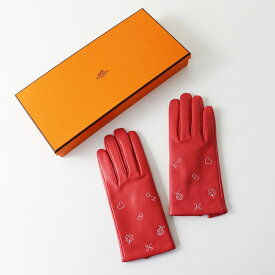 【期間限定価格】未使用 エルメス HERMES ラッキーチャーム刺繍 ラムスキングローブ 7//レッド 羊革 レザー 手袋┃保管箱付き【2400014841510】【中古】
