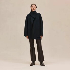 美品 定価138万 2024AW エルメス HERMES ブランケットコート 38｜ネイビー ベビーカシミヤ ダブルフェイス フランス製-.【2400014863406】【中古】