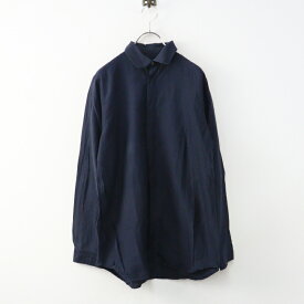 Archive トゥジュー TOUJOURS コットンシルク 丸襟 長袖シャツ 2 ネイビー／【2400014961973】【中古】