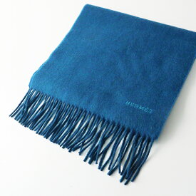【期間限定価格】極美品 イタリア製 エルメス HERMES レクトヴェルソ ロゴ刺繍 カシミヤ100% フリンジ マフラー ブルー┃//ストール【2400015037509】【中古】
