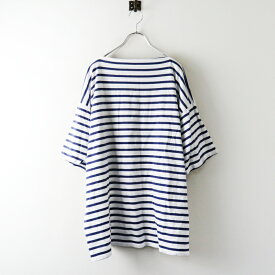 トゥジュー TOUJOURS コットン ボートネック ショートスリーブTシャツ ホワイト×ネイビー F┃TEE ビッグシルエット【2400015153438】【中古】