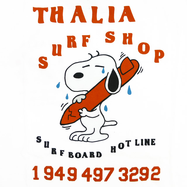 US限定 Snoopy THALIA SURF SHOP コラボ Surfboard HotlineTee 白 Ｔ