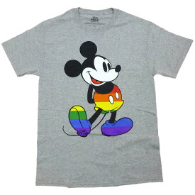 海外正規ライセンス Disney Mickey Mouse Pride Graphic Tee ミッキーマウス ディズニー LGBTQ+ レインボー Tシャツ グレー【ゆうパケット対応】