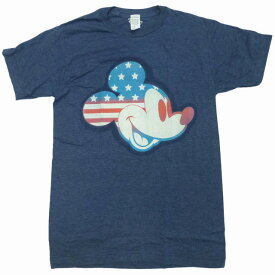 海外正規ライセンス Disney Mickey Americana Flag T-Shirt ミッキーマウス ディズニー 星条旗 USフラッグ ヴィンテージ Tシャツ 紺【ゆうパケット対応】