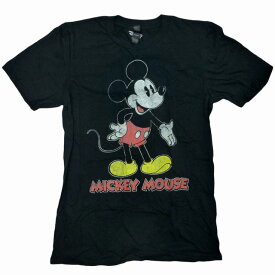 海外正規ライセンス Disney Mickey Mouse 70's Mickey T-Shirt ミッキーマウス ディズニー ヴィンテージプリント Tシャツ 黒【ゆうパケット対応】