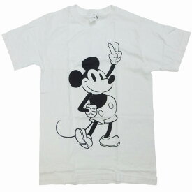 海外正規ライセンス Disney Mickey Mouse Simple Mickey Outline T-Shirt ミッキーマウス ディズニー 蒸気船ウィリー ピース ヴィンテージ染み込みプリント Tシャツ 白【ゆうパケット対応】
