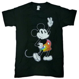 海外正規ライセンス Disney Mickey Mouse Tie Dye Mickey Stroked T-Shirt ミッキーマウス ディズニー タイダイ ピース ヴィンテージ プリントTシャツ 黒【ゆうパケット対応】