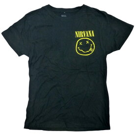 海外正規オフィシャル Nirvana Smiley Chest Print Tee ニルヴァーナ Tシャツ 半袖 カットソー 黒【ゆうパケット対応】