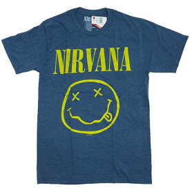 海外正規 ライセンス NIRVANA SMILEY 霜降りTシャツ 紺/ ニルヴァーナ ロック バンド T【ゆうパケット対応】