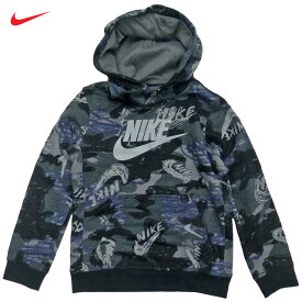 Boy's Nike Sportswear Club Fleece Printed Pullover Hoodie 子供用 キッズ プルオーバー パーカー フリース 裏起毛 ロゴ グレー/ナイキ