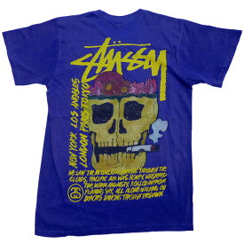 Stussy Smokin Skull Pig. Dyed Tee ピグメント加工 スカル ヴィンテージ 半袖 Tシャツ Dark Blue 青/ステューシー【ゆうパケット対応】