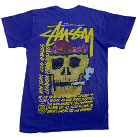 Stussy Smokin Skull Pig. Dyed Tee ピグメント加工 スカル ヴィンテージ 半袖 Tシャツ Dark Blue 青/ステューシー【あす楽対応_関東_甲信越_北陸_東海_近畿_中国_四国】【ゆうパケット対応】