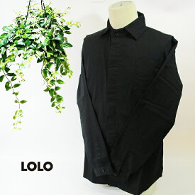 LOLO ロロ 日本製 綿 定番 比翼 コットン シャツ ブラック LS-89