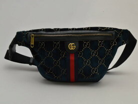 グッチ GUCCI 574968 クロスボディ/ウエストバッグ/ショルダー ベロア GG柄 ネイビー ゴールド金具 メンズ su_p e_u F-YA569【中古：美品】【ブランド買取販売トリヴァンドラム】231002